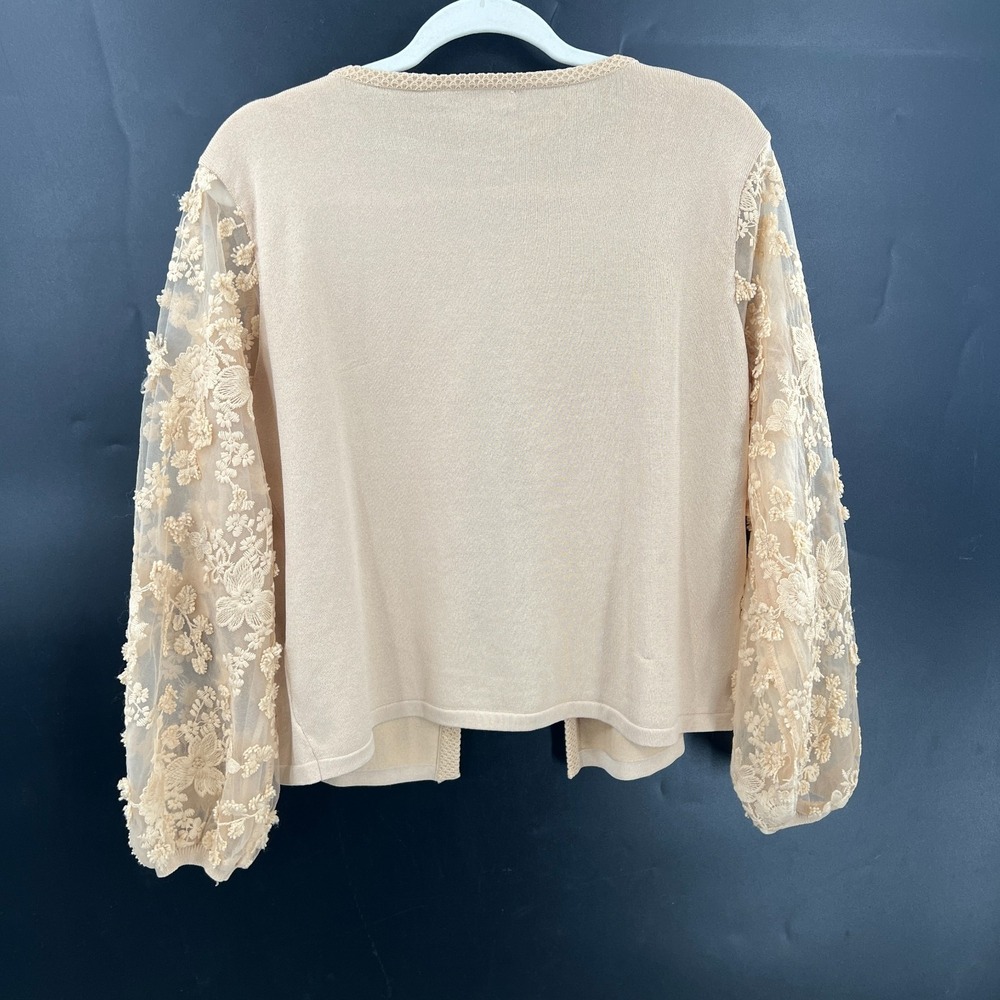 Sioni feminine romantic bohemian chic cardigan artsy sheer floral neutral XL - Picture 8 of 9